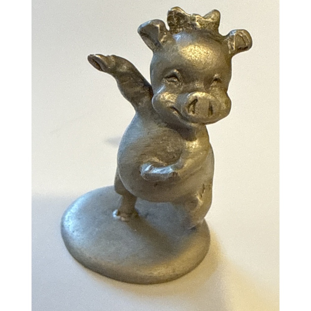 Vintage Rawcliffe Pewter Dancing Girl Pig Figurine Signed P. Davis 1980 2"  tall